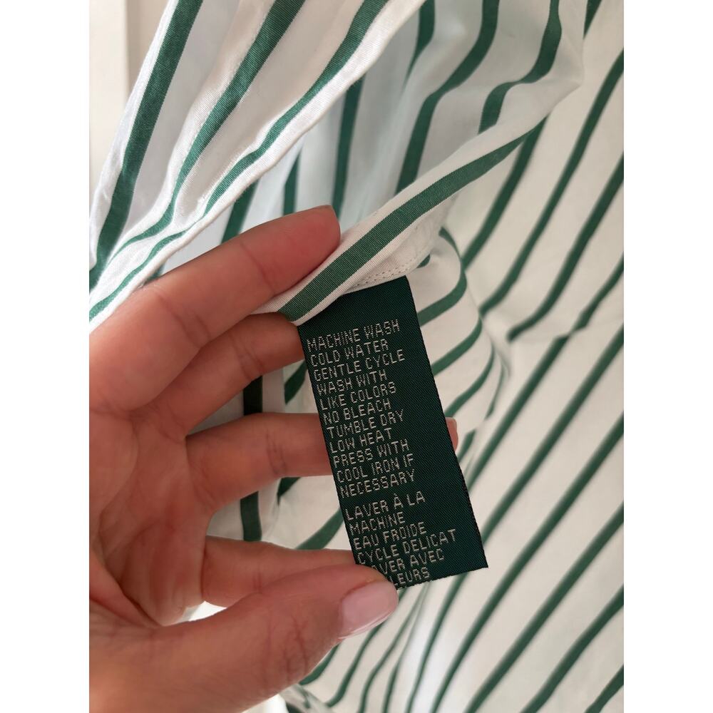 Lauren Ralph Lauren Striped Button Up Shirt Green White Cotton Women’s 6 - Picture 7 of 8
